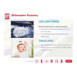 Sharp Free Standing Dishwasher, 14 Place Settings, 8 Programs, Silver, QW-MA814-SS3