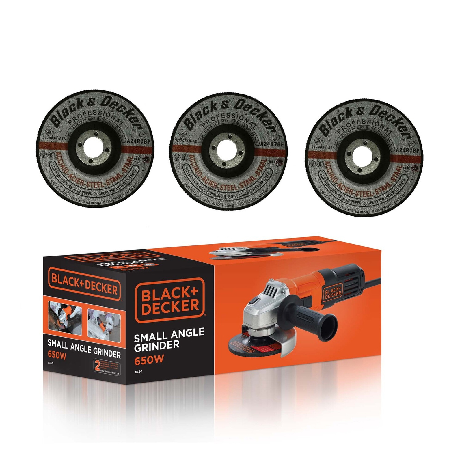 Black+Decker Angle Grinder G650-B5 650W + 3 Disc
