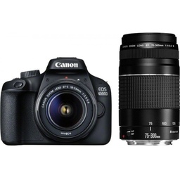 Canon DSLR Camera with 18-55 mm DC lens, 18 MP APS-C sensor, EOS 4000D + 75-300 mm DC lens