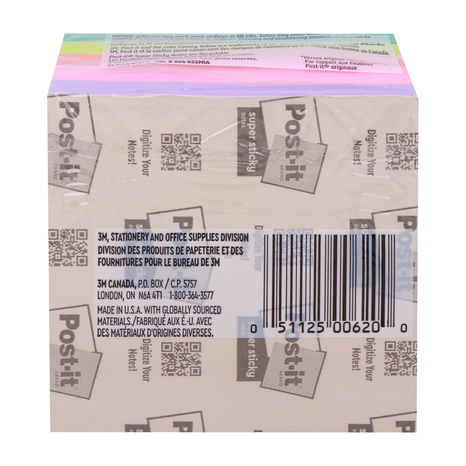 3M Post-it Super Sticky Notes, 3 in x 3 in, 5 Pads/Pack, Assorted, 654