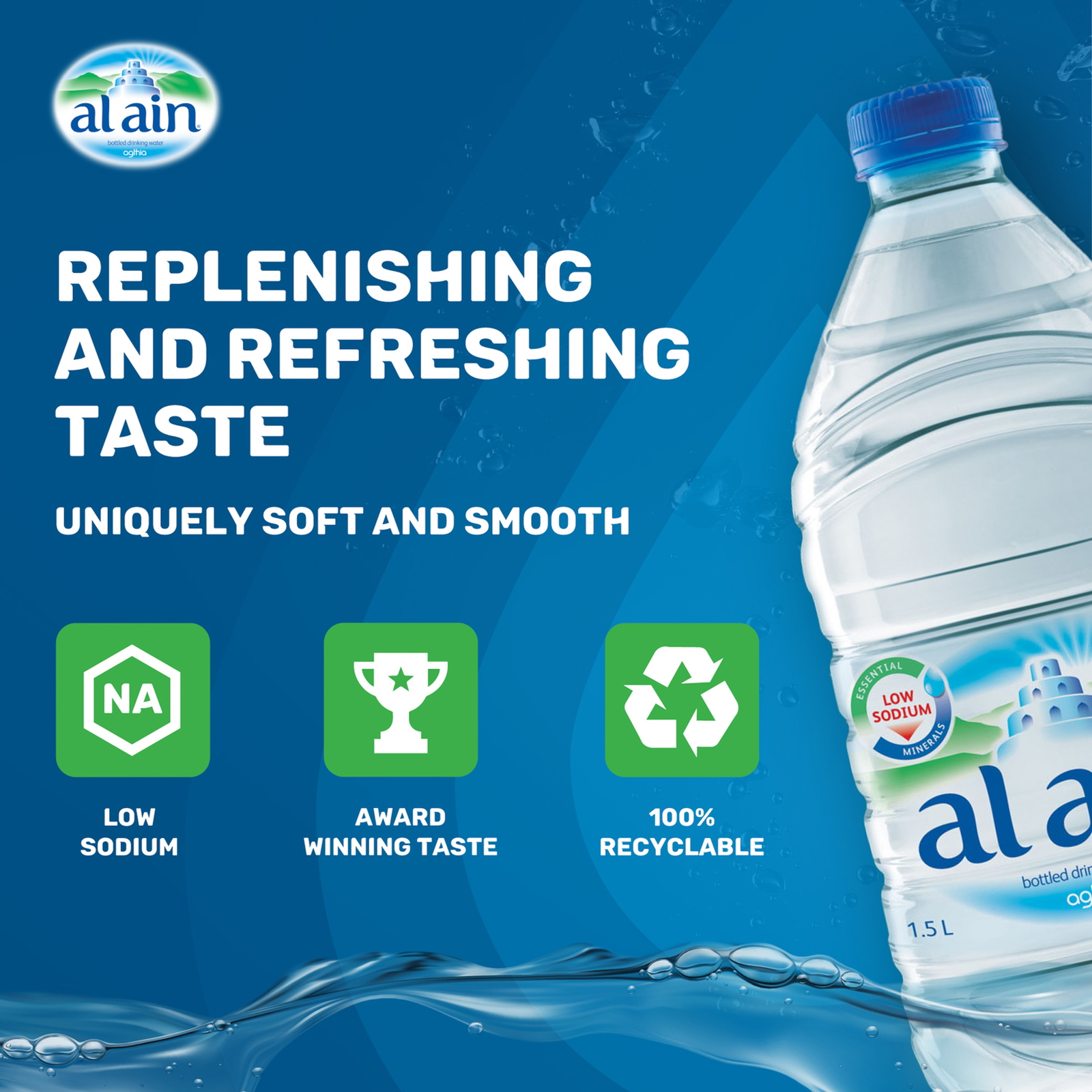 Al Ain Bottled Drinking Water Low Sodium 6 x 1.5 Litres
