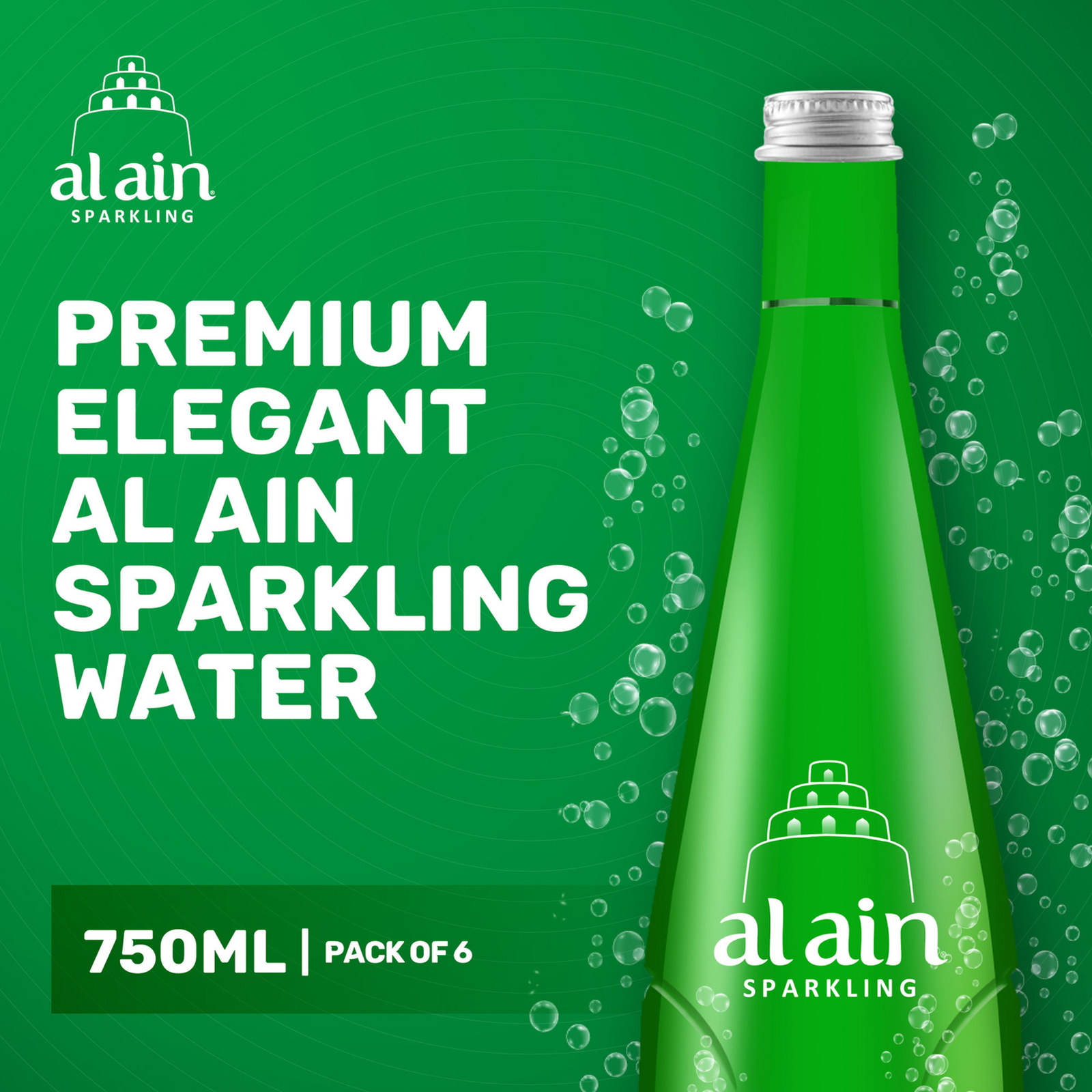 Al Ain Sparkling Water Glass Bottle 6 x 750 ml